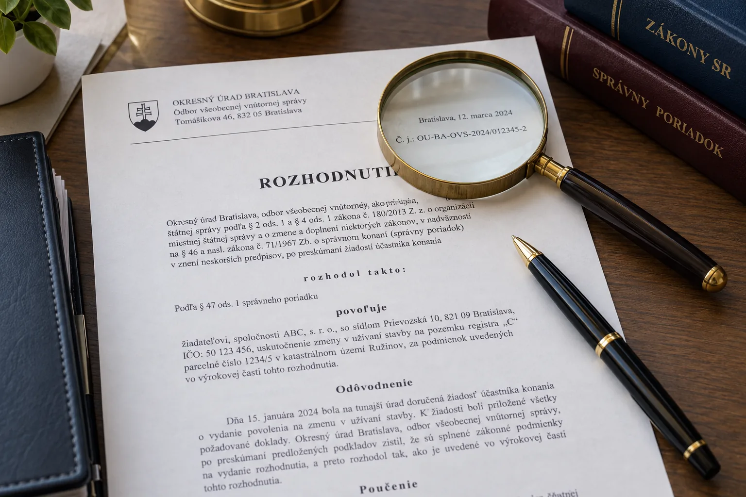 Lupa a pero na vytlačenom rozhodnutí úradu
